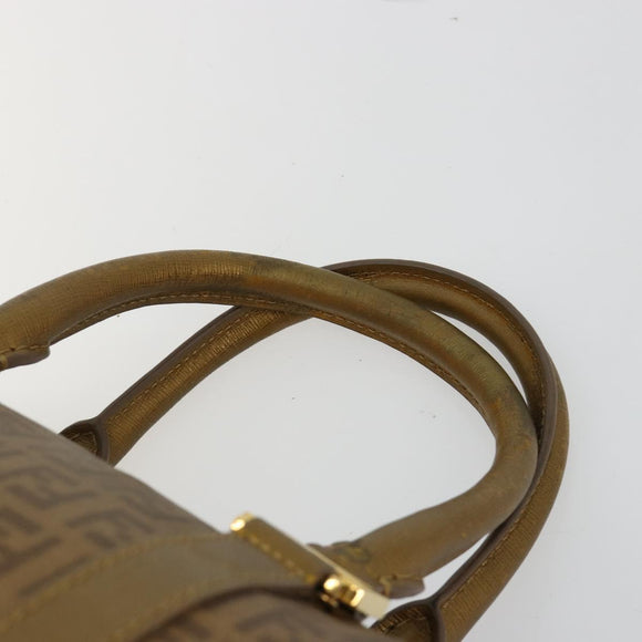 FENDI Zucchino Canvas Boston Bag Beige Gold Auth 183766A