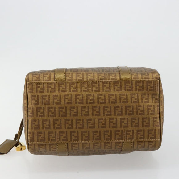 FENDI Zucchino Canvas Boston Bag Beige Gold Auth 183766A