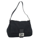 FENDI Mamma Baguette Shoulder Bag Cotton Jersey Black Silver Auth 183767-1