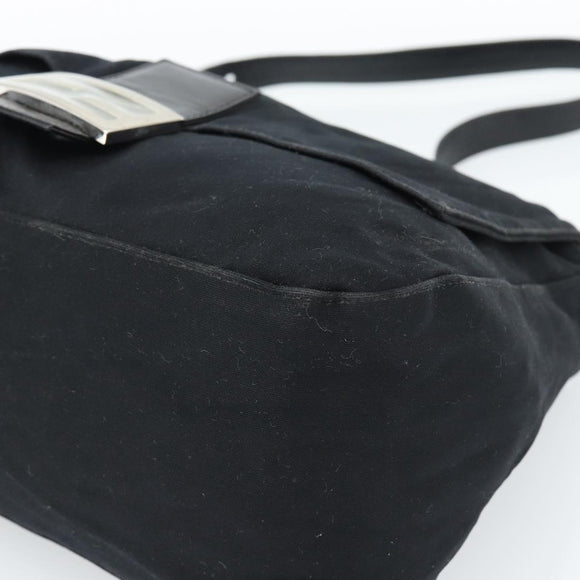 FENDI Mamma Baguette Shoulder Bag Cotton Jersey Black Silver Auth 183767