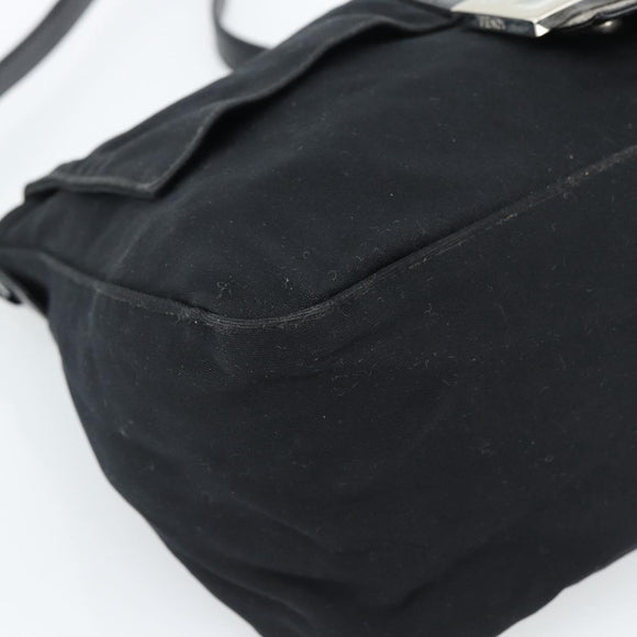 FENDI Mamma Baguette Shoulder Bag Cotton Jersey Black Silver Auth 183767