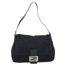 FENDI Mamma Baguette Shoulder Bag Cotton Jersey Black Silver Auth 183767-13