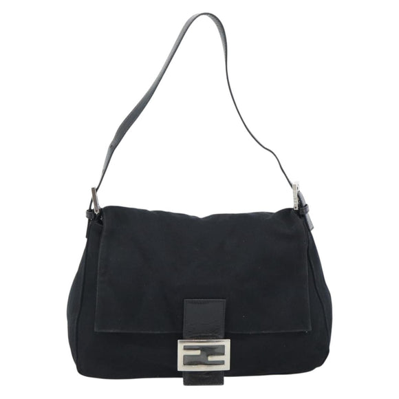 FENDI Mamma Baguette Shoulder Bag Cotton Jersey Black Silver Auth 183767
