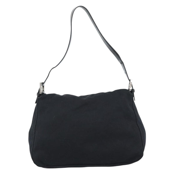 FENDI Mamma Baguette Shoulder Bag Cotton Jersey Black Silver Auth 183767