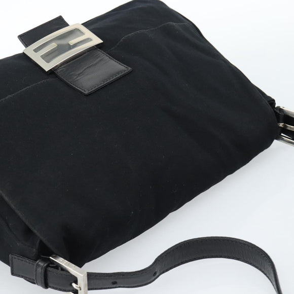 FENDI Mamma Baguette Shoulder Bag Cotton Jersey Black Silver Auth 183767