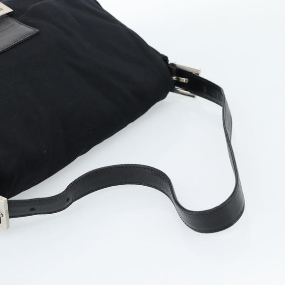 FENDI Mamma Baguette Shoulder Bag Cotton Jersey Black Silver Auth 183767