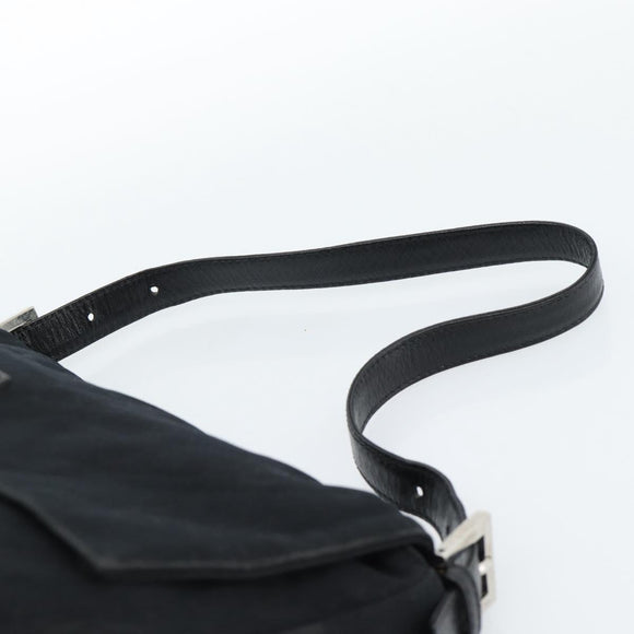 FENDI Mamma Baguette Shoulder Bag Cotton Jersey Black Silver Auth 183767