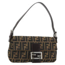 FENDI Zucca Canvas Mamma Baguette Shoulder Bag Black Brown Silver Auth 183768SAV-1