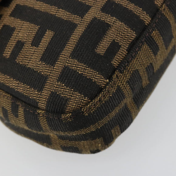 FENDI Zucca Canvas Mamma Baguette Shoulder Bag Black Brown Silver Auth 183768SAV