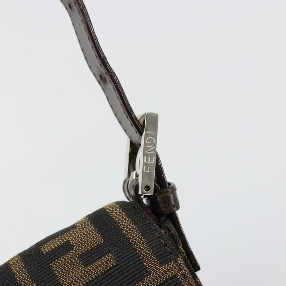 FENDI Zucca Canvas Mamma Baguette Shoulder Bag Black Brown Silver Auth 183768SAV