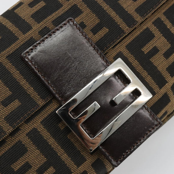 FENDI Zucca Canvas Mamma Baguette Shoulder Bag Black Brown Silver Auth 183768SAV