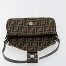 FENDI Zucca Canvas Mamma Baguette Shoulder Bag Black Brown Silver Auth 183768SAV-19