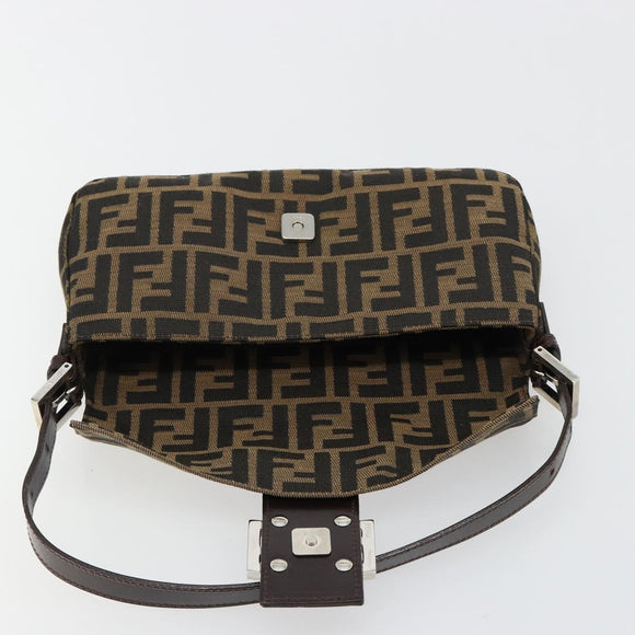 FENDI Zucca Canvas Mamma Baguette Shoulder Bag Black Brown Silver Auth 183768SAV