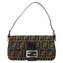 FENDI Zucca Canvas Mamma Baguette Shoulder Bag Black Brown Silver Auth 183768SAV-13