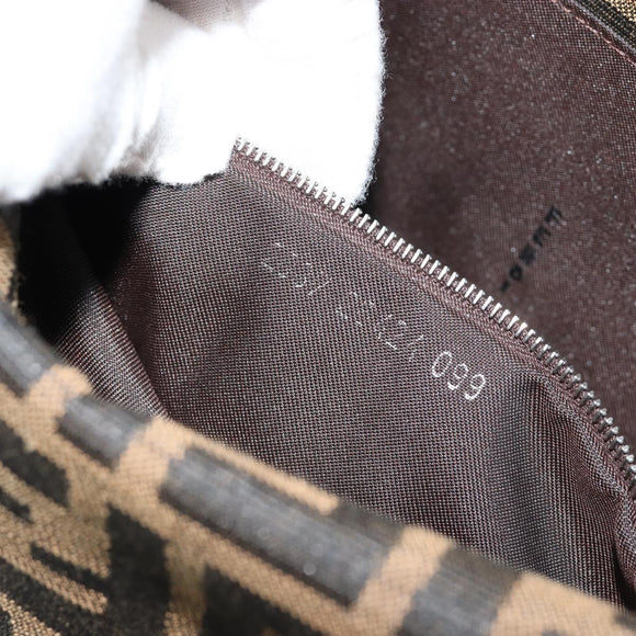 FENDI Zucca Canvas Mamma Baguette Shoulder Bag Black Brown Silver Auth 183768SAV