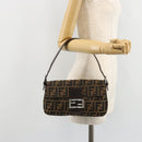 FENDI Zucca Canvas Mamma Baguette Shoulder Bag Black Brown Silver Auth 183768SAV-26