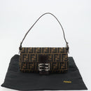 FENDI Zucca Canvas Mamma Baguette Shoulder Bag Black Brown Silver Auth 183768SAV-12