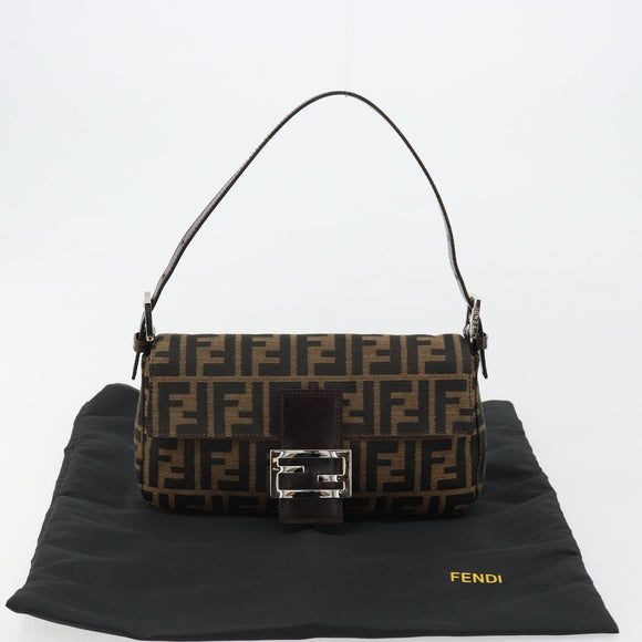 FENDI Zucca Canvas Mamma Baguette Shoulder Bag Black Brown Silver Auth 183768SAV