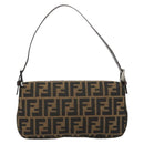 FENDI Zucca Canvas Mamma Baguette Shoulder Bag Black Brown Silver Auth 183768SAV-2