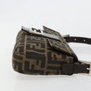 FENDI Zucca Canvas Mamma Baguette Shoulder Bag Black Brown Silver Auth 183768SAV-3
