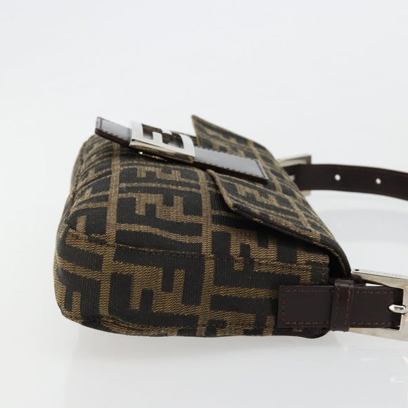 FENDI Zucca Canvas Mamma Baguette Shoulder Bag Black Brown Silver Auth 183768SAV