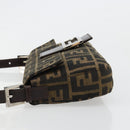 FENDI Zucca Canvas Mamma Baguette Shoulder Bag Black Brown Silver Auth 183768SAV-4