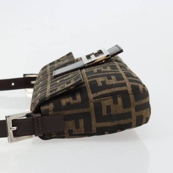 FENDI Zucca Canvas Mamma Baguette Shoulder Bag Black Brown Silver Auth 183768SAV