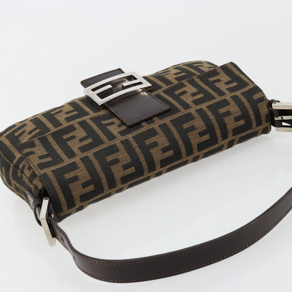 FENDI Zucca Canvas Mamma Baguette Shoulder Bag Black Brown Silver Auth 183768SAV