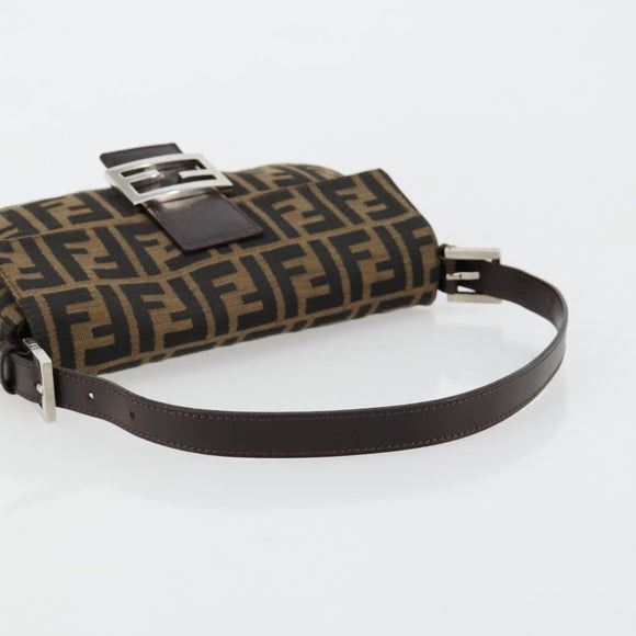 FENDI Zucca Canvas Mamma Baguette Shoulder Bag Black Brown Silver Auth 183768SAV