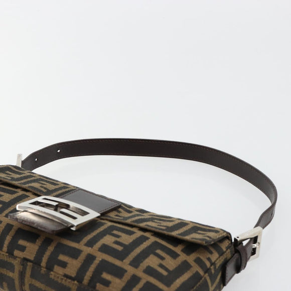 FENDI Zucca Canvas Mamma Baguette Shoulder Bag Black Brown Silver Auth 183768SAV