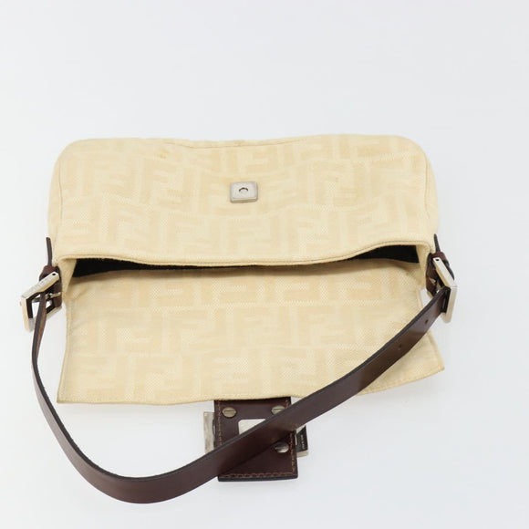 FENDI Zucca Canvas Mamma Baguette Schoudertas Beige Zilver Auth 183769SAV