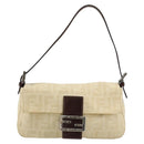 FENDI Zucca Canvas Mamma Baguette Schoudertas Beige Zilver Auth 183769SAV-2