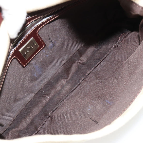 FENDI Zucca Canvas Mamma Baguette Schoudertas Beige Zilver Auth 183769SAV