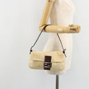 FENDI Zucca Canvas Mamma Baguette Shoulder Bag Beige Silver Auth 183769SAV-27