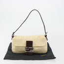 FENDI Zucca Canvas Mamma Baguette Shoulder Bag Beige Silver Auth 183769SAV-28