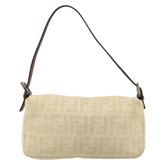 FENDI Zucca Canvas Mamma Baguette Schoudertas Beige Zilver Auth 183769SAV