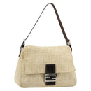 FENDI Zucca Canvas Mamma Baguette Shoulder Bag Beige Silver Auth 183770V-1