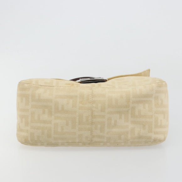 FENDI Zucca Canvas Mamma Baguette Shoulder Bag Beige Silver Auth 183770V