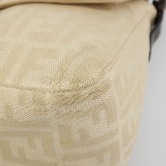 FENDI Zucca Canvas Mamma Baguette Shoulder Bag Beige Silver Auth 183770V