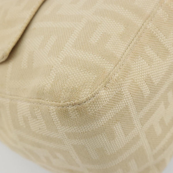 FENDI Zucca Canvas Mamma Baguette Shoulder Bag Beige Silver Auth 183770V