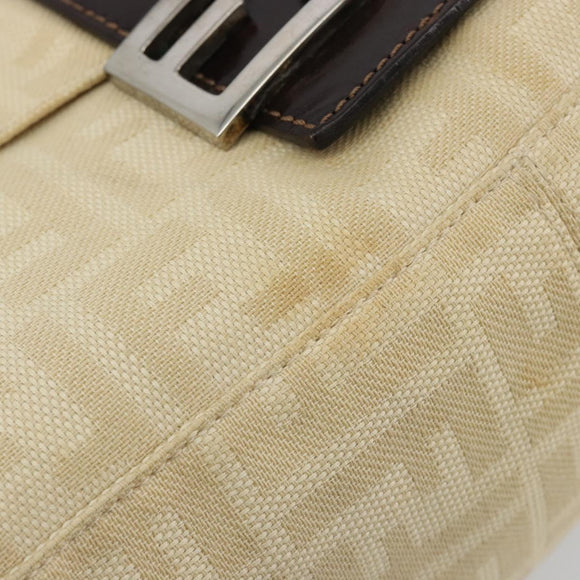 FENDI Zucca Canvas Mamma Baguette Shoulder Bag Beige Silver Auth 183770V