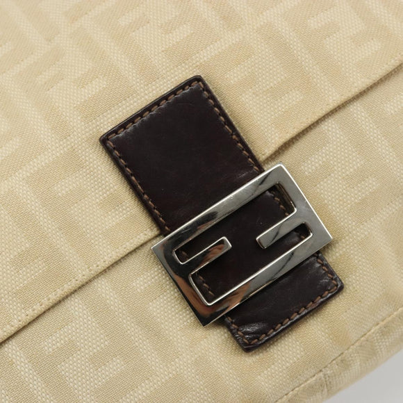 FENDI Zucca Canvas Mamma Baguette Shoulder Bag Beige Silver Auth 183770V