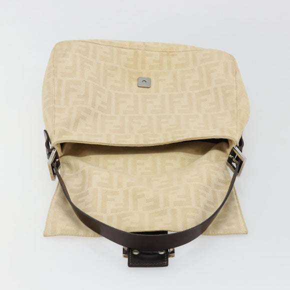 FENDI Zucca Canvas Mamma Baguette Shoulder Bag Beige Silver Auth 183770V
