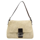 FENDI Zucca Canvas Mamma Baguette Shoulder Bag Beige Silver Auth 183770V-13