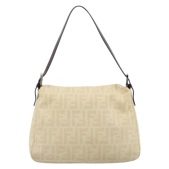FENDI Zucca Canvas Mamma Baguette Shoulder Bag Beige Silver Auth 183770V