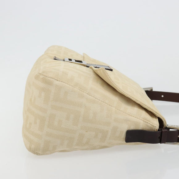 FENDI Zucca Canvas Mamma Baguette Shoulder Bag Beige Silver Auth 183770V