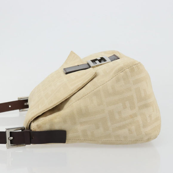 FENDI Zucca Canvas Mamma Baguette Shoulder Bag Beige Silver Auth 183770V