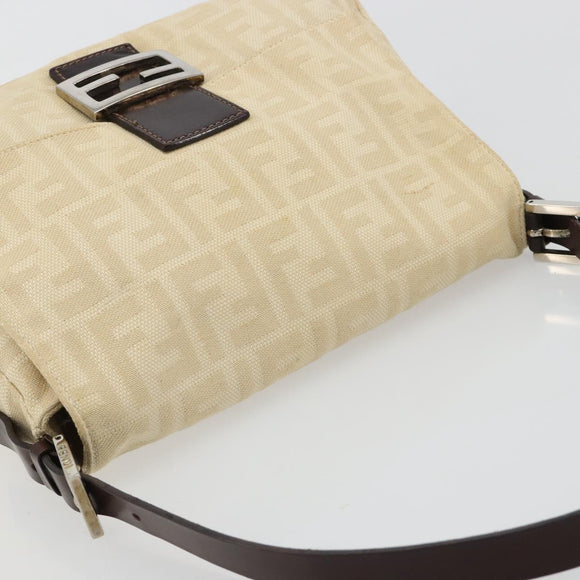 FENDI Zucca Canvas Mamma Baguette Shoulder Bag Beige Silver Auth 183770V
