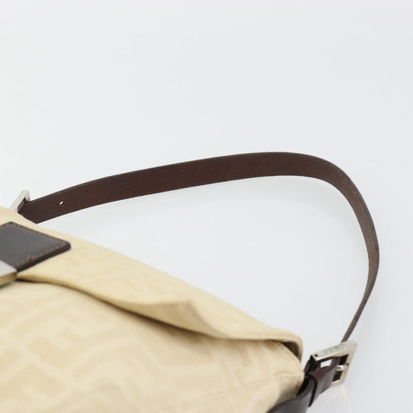 FENDI Zucca Canvas Mamma Baguette Shoulder Bag Beige Silver Auth 183770V