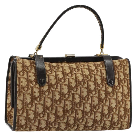 Christian Dior Trotter Canvas Hand Bag Beige Gold Auth 183778